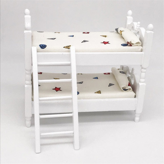 1:12 Mini Wood Colorful Printing Bed Doll House