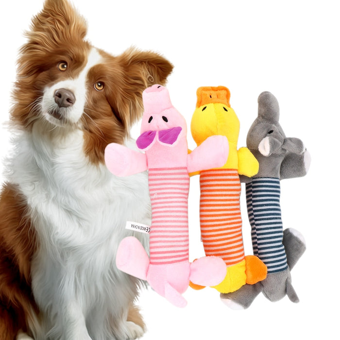 Dog Cat Fleece Pet Funny Plush Toys Squeak Chew Dog Toys Sound Dolls Elephant Duck Pig Fit for All Pets Durability