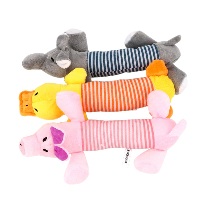 Dog Cat Fleece Pet Funny Plush Toys Squeak Chew Dog Toys Sound Dolls Elephant Duck Pig Fit for All Pets Durability