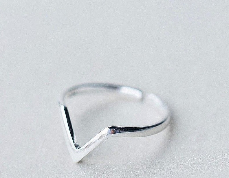 Letter V Adjustable Ring Fine Jewelry Real 925 Sterling Silver Geometric Wave For Women Party Personality Accessories