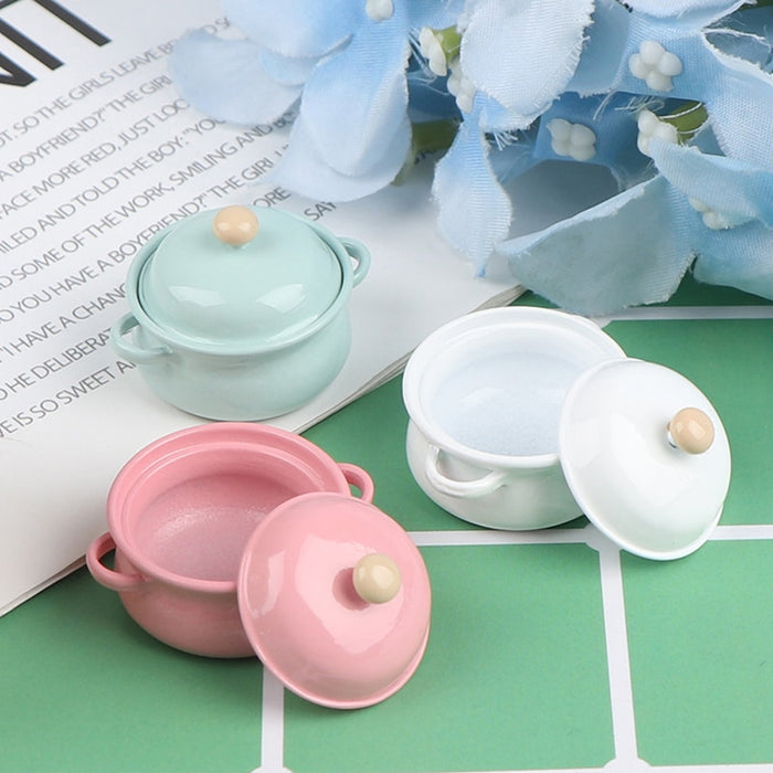 Mini Soup Pot with Food Kitchenware Model Toys 1Pcs 1/12 Dollhouse Miniature Accessories Simulation for Doll House Decor
