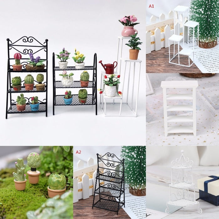 Rack Iron Shelf Flower Stand Miniature 1/12 Dollhouse Decoration Accessories Handmade Toys Gift for Kids