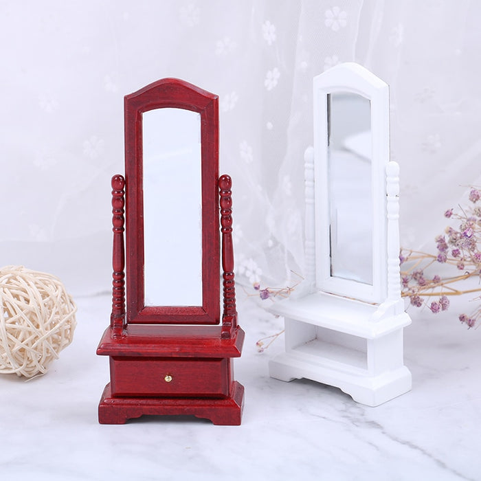 1:12 Full-Length Dressing Mirror Model With Drawer Mini Doll House Accessory Room Furniture Toy For Kids Dollhouse Accessories