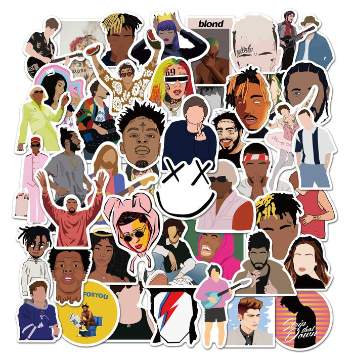 50PCS Singers Rapper Collection Stickers Harry Taylor Bad Bunny xxxtentacion for Motorcycle Skateboard Laptop Guitar Car Sticker