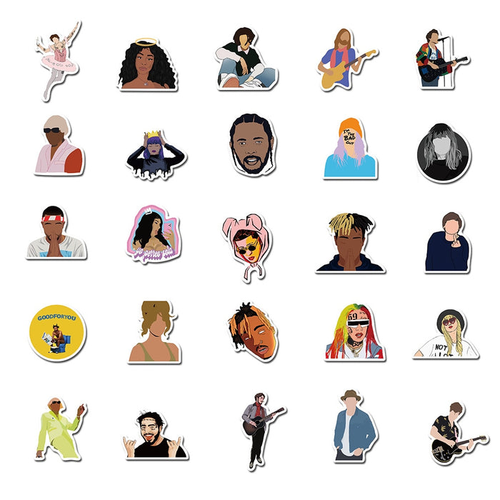 50PCS Singers Rapper Collection Stickers Harry Taylor Bad Bunny xxxtentacion for Motorcycle Skateboard Laptop Guitar Car Sticker