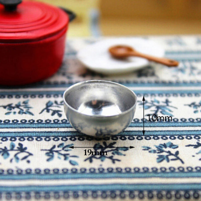 Mini metal Bowl Toy Match 2 Pcs For 1:12 Dollhouse Miniature Families Collectible Gift Furniture Toy