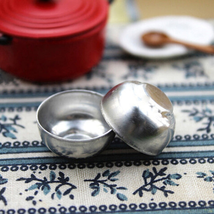 Mini metal Bowl Toy Match 2 Pcs For 1:12 Dollhouse Miniature Families Collectible Gift Furniture Toy