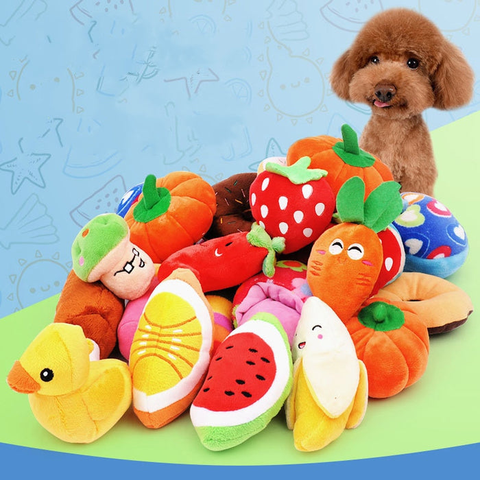 Puppy Cat Chew Training Toy Banana Carrot Vegetable 1 PC Plush Sounding Squeaky Bone Dogs Toys