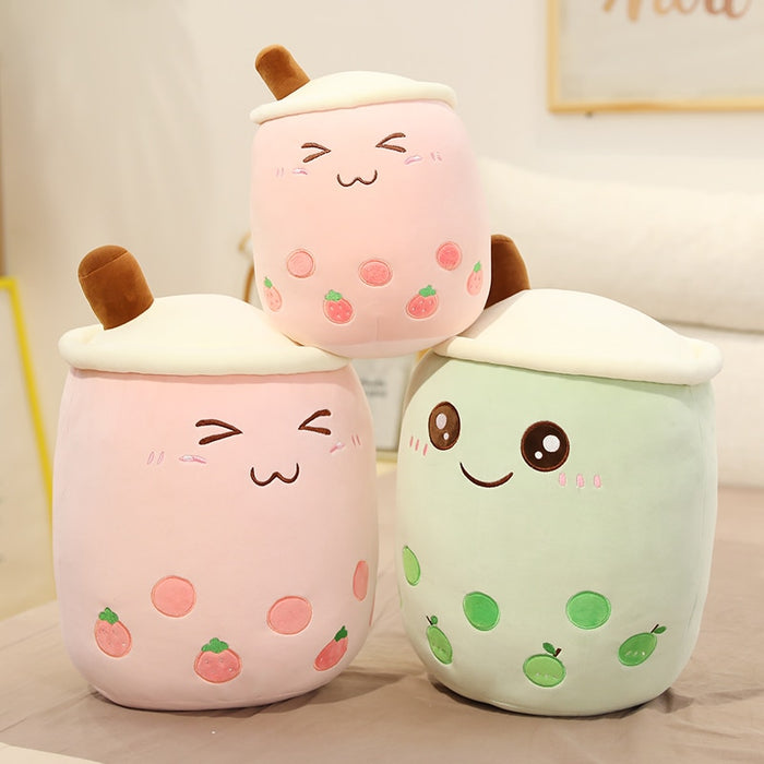 tea cup shaped pillow with suction cute cuddling cartoon fruit bubble tubes real-life stuffed soft back cushion funny boba food