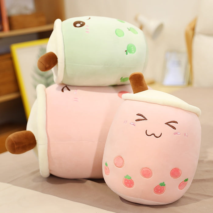 tea cup shaped pillow with suction cute cuddling cartoon fruit bubble tubes real-life stuffed soft back cushion funny boba food