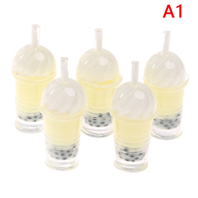 1/12 Ice-cream Drinks Pearl Dollhouse Miniature 5pcs Bubble Tea Model Milk Tea Doll Food Toy Accessories