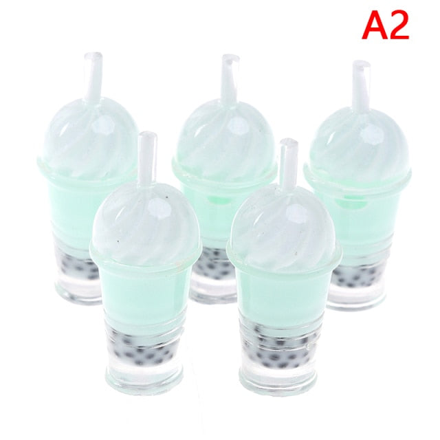 1/12 Ice-cream Drinks Pearl Dollhouse Miniature 5pcs Bubble Tea Model Milk Tea Doll Food Toy Accessories