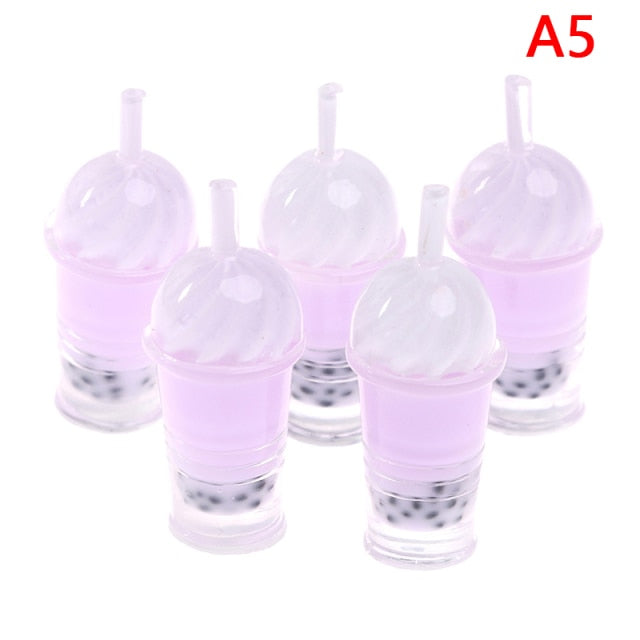 1/12 Ice-cream Drinks Pearl Dollhouse Miniature 5pcs Bubble Tea Model Milk Tea Doll Food Toy Accessories