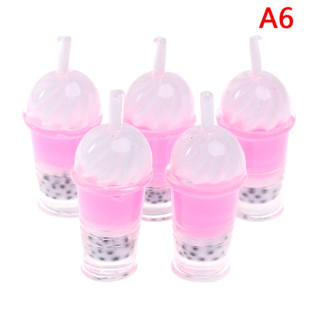 1/12 Ice-cream Drinks Pearl Dollhouse Miniature 5pcs Bubble Tea Model Milk Tea Doll Food Toy Accessories