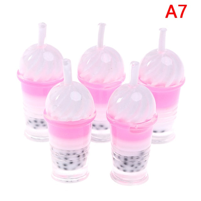 1/12 Ice-cream Drinks Pearl Dollhouse Miniature 5pcs Bubble Tea Model Milk Tea Doll Food Toy Accessories