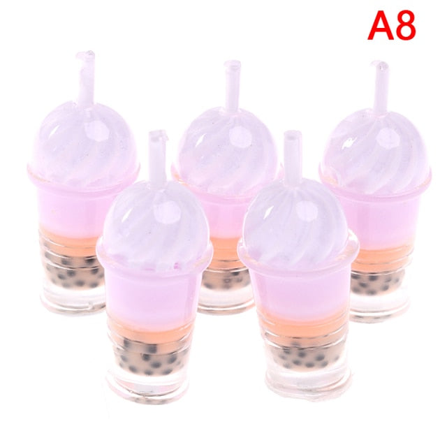 1/12 Ice-cream Drinks Pearl Dollhouse Miniature 5pcs Bubble Tea Model Milk Tea Doll Food Toy Accessories