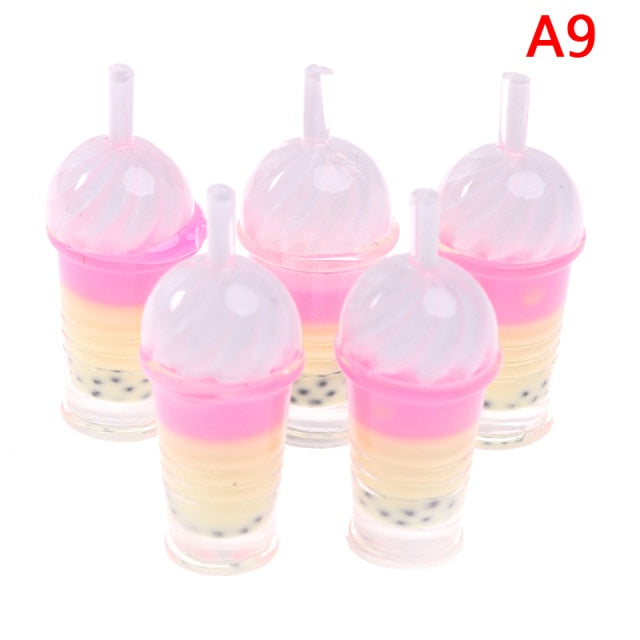 1/12 Ice-cream Drinks Pearl Dollhouse Miniature 5pcs Bubble Tea Model Milk Tea Doll Food Toy Accessories