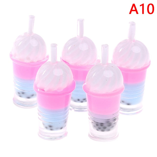 1/12 Ice-cream Drinks Pearl Dollhouse Miniature 5pcs Bubble Tea Model Milk Tea Doll Food Toy Accessories