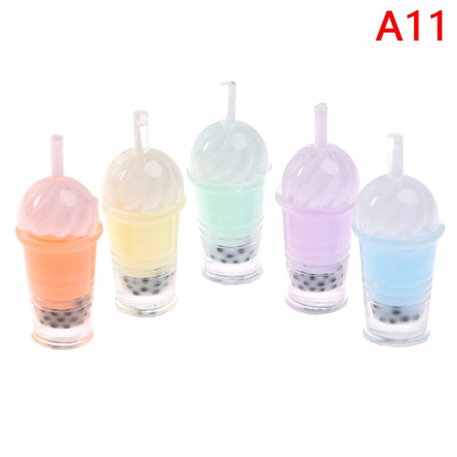 1/12 Ice-cream Drinks Pearl Dollhouse Miniature 5pcs Bubble Tea Model Milk Tea Doll Food Toy Accessories