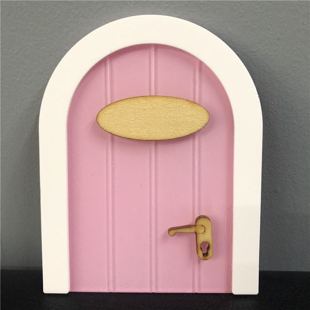 Mini Arch Hand Made Cute pink Fairy door Mouse hole, miniature wooden door with bunting and personalised sign post