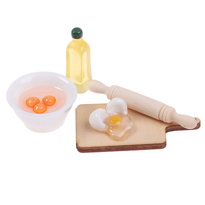 5Pcs/Set Cute Rolling Pin Egg Bowl Olive Oil Set Kitchen Accessories 1:12 Dollhouse Miniature