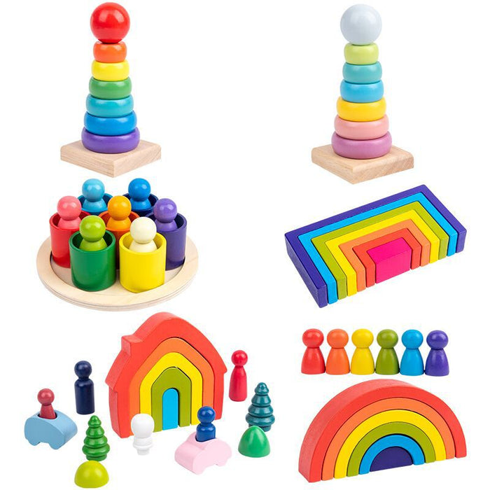 Rectangular Board Rainbow Wooden Toys Kids Semicircle Building Blocks Montessori Educational Wooden Toys house christmas gift