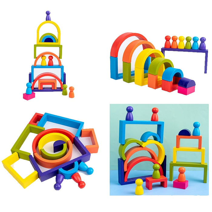Rectangular Board Rainbow Wooden Toys Kids Semicircle Building Blocks Montessori Educational Wooden Toys house christmas gift