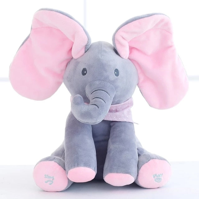 Stuffed & Plush Preschool Toys With English Songs Hide and Seek Elephant and Rabbit Electric Ear Talk for Toddlers Gift(No Box)