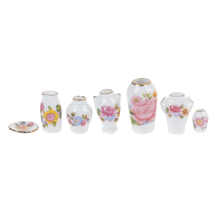 New Arrival 7 Pcs Mini 1:12 Dollhouse Miniature Porcelain Flower Vase Dolls House Accessories 1~2.5cm