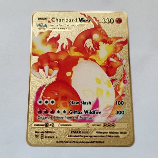 Pokemon Game Anime Battle Card Gold Metal Card Charizard Pikachu Collection Card
