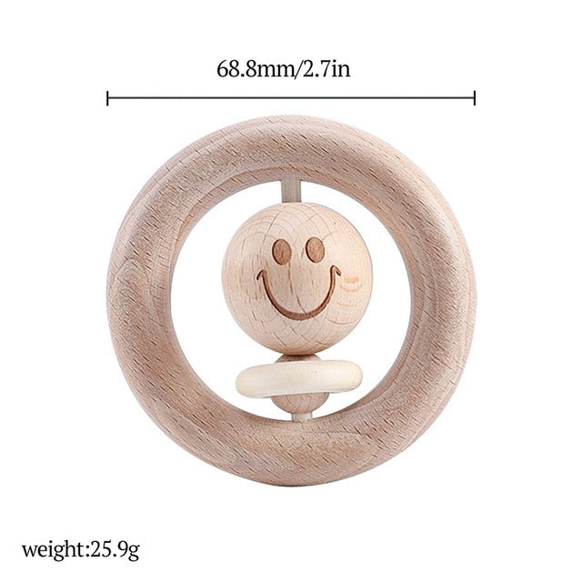 Beech Bear Hand Teething 1pc Wood Ring Cartoon Car Baby Toy Educational Baby Rattles Toys Play Gym Montessori Stroller Toy