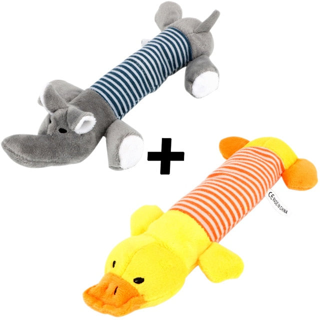 Dog Cat Fleece Pet Funny Plush Toys Squeak Chew Dog Toys Sound Dolls Elephant Duck Pig Fit for All Pets Durability