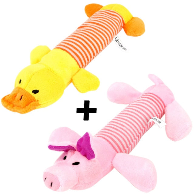 Dog Cat Fleece Pet Funny Plush Toys Squeak Chew Dog Toys Sound Dolls Elephant Duck Pig Fit for All Pets Durability