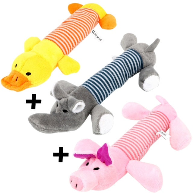 Dog Cat Fleece Pet Funny Plush Toys Squeak Chew Dog Toys Sound Dolls Elephant Duck Pig Fit for All Pets Durability