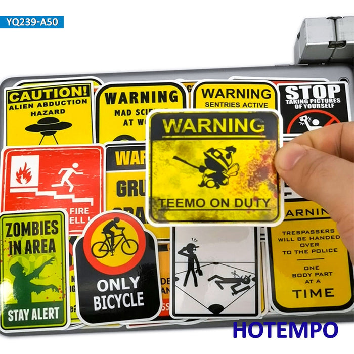 50pcs Traffic Warning Signs Funny Spoof Graffiti Waterproof Stickers