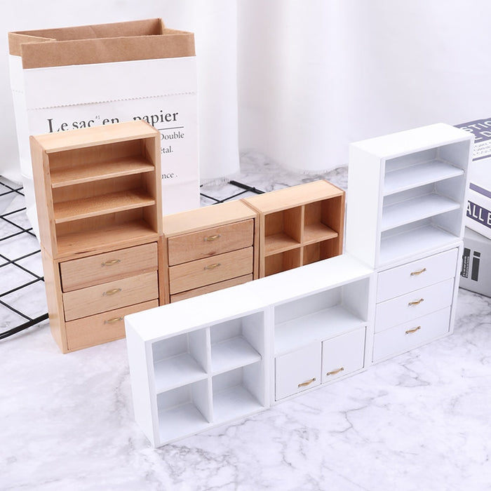 Cabinet With 4 Section 1/12 Dollhouse Miniature Furniture White And Wood Colors Available Living Room