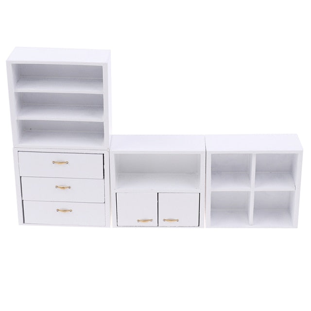 Cabinet With 4 Section 1/12 Dollhouse Miniature Furniture White And Wood Colors Available Living Room
