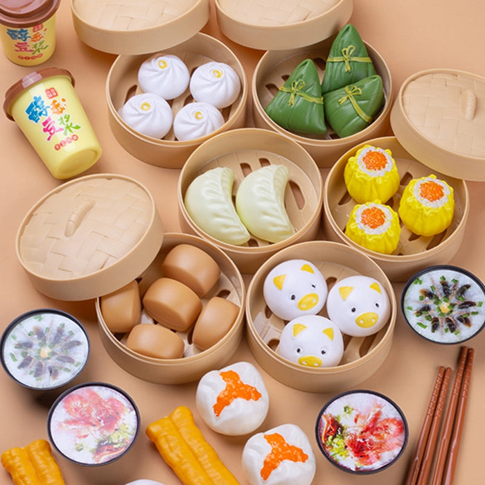 Simulation Steamer Buns Dumplings Chinese Food Miniature Breakfast Kids Pretend Play Kitchen Toys Children Educational Toys