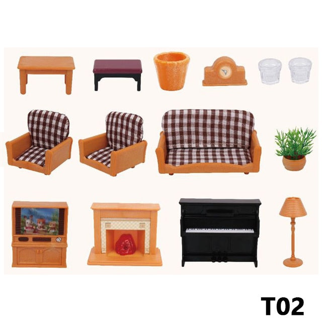 Bathroom Sets Forest Family Villa DIY Dollhouse Kids Role Play 1:12 Figures Furniture Miniature Gifts For Girls Collectible Toys
