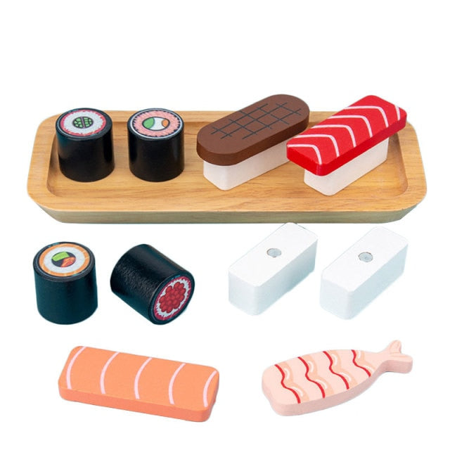 Magnetic DIY Wooden Games Miniature Kid's Toys Kitchen Food Simulation Sushi 3D Pretend Play For Girls Kitchen Set For Kids Toys