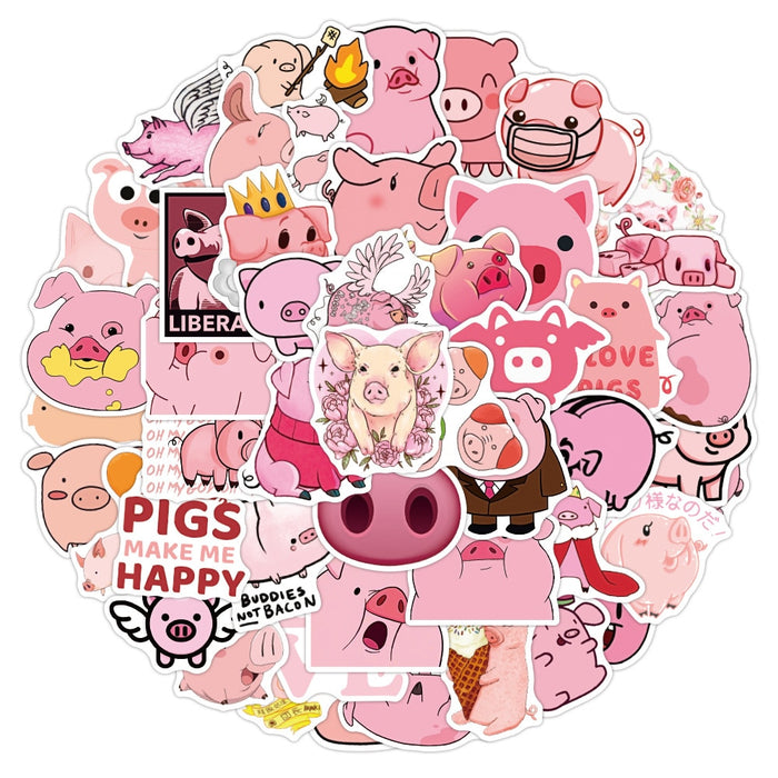 10/50PCS Kawaii Cartoon Pink Pig Animal Stickers