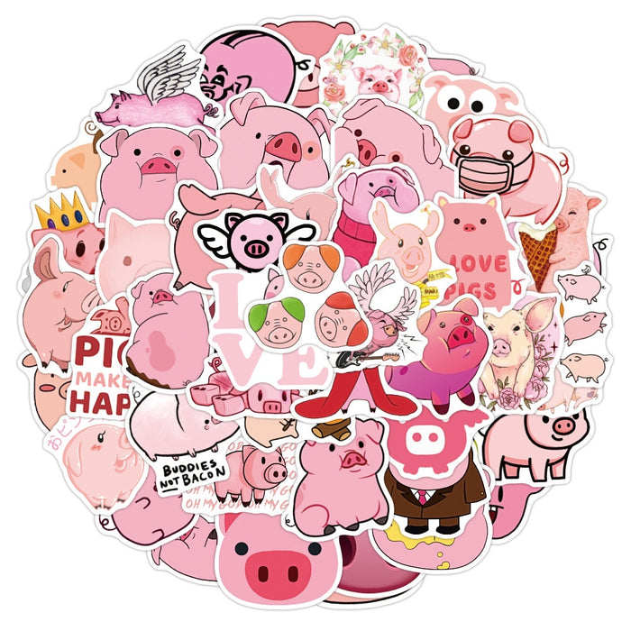 10/50PCS Kawaii Cartoon Pink Pig Animal Stickers