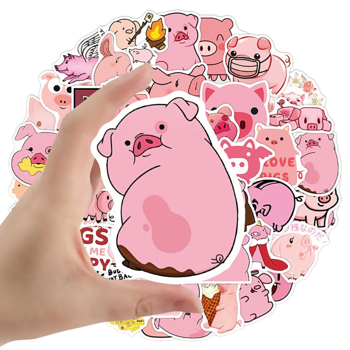 10/50PCS Kawaii Cartoon Pink Pig Animal Stickers