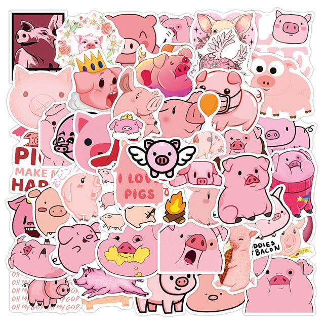 10/50PCS Kawaii Cartoon Pink Pig Animal Stickers