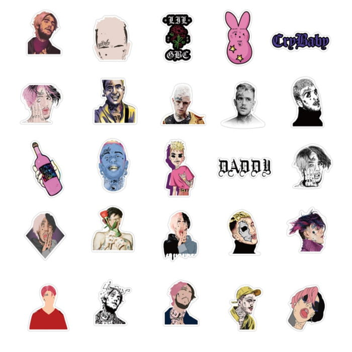 50 pcs Rapper Lil Peep Graffiti Waterproof Skateboard Stickers