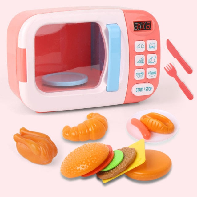 Microwave Oven Educational Toys Kid's Kitchen Cutting Role Playing Toys Simulation Mini Kitchen Food Pretend Play Girls Toys