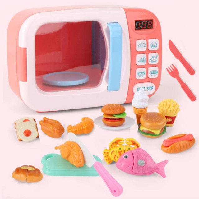 Microwave Oven Educational Toys Kid's Kitchen Cutting Role Playing Toys Simulation Mini Kitchen Food Pretend Play Girls Toys