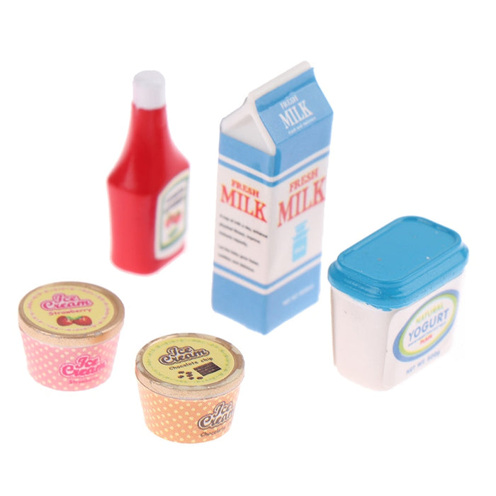Mini Tomato Sauce Iced Yogurt Miniature 5Pcs/Set 1:12 Dollhouse Food Dolls Kitchen Toy