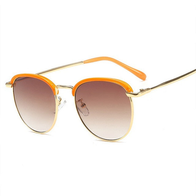 Half Frame Sun Glasses Vintage Round Outdoor Goggles Colored Eyeglasses Metal Sunglasses Women Men Female UV400 Gold