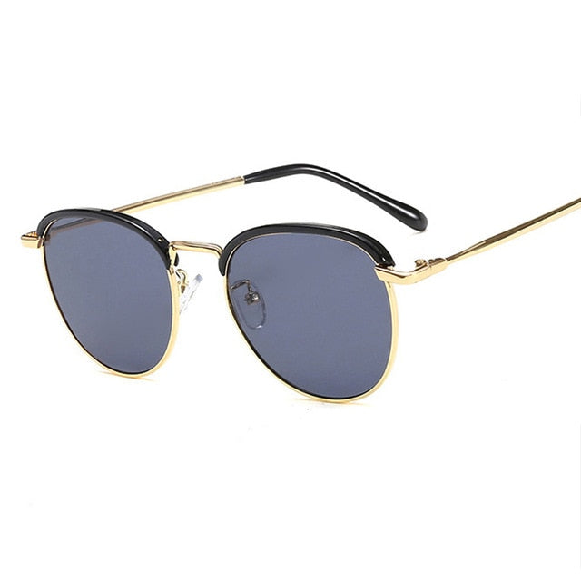 Half Frame Sun Glasses Vintage Round Outdoor Goggles Colored Eyeglasses Metal Sunglasses Women Men Female UV400 Gold